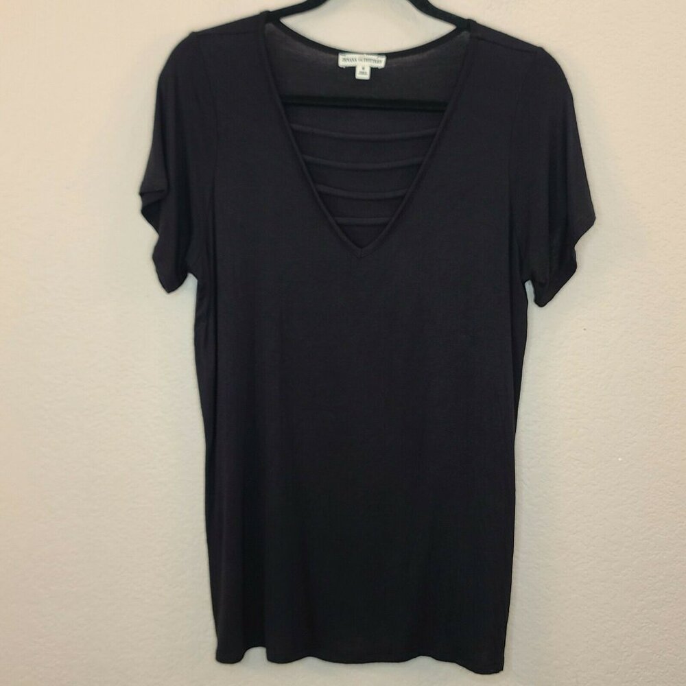 Zenana Outfitters Top Womens Medium Black Soft Knit Short Sleeve Everyday Casual